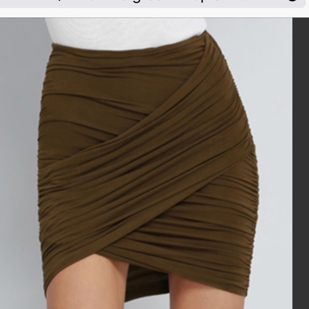 Army green wrap skirt made from stretchy material